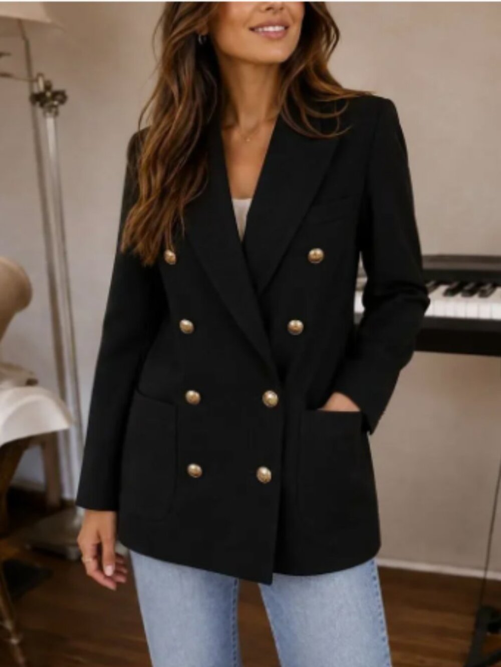 Vintage Women's J Peterman Double Breasted Blazer - Navy - Size 14